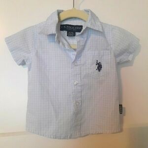 U.S. Polo Assn. Light Blue Grid Shirt Preppy 6M Baby Boy Collar Dress Shirt